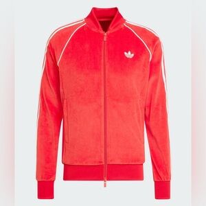Adidas Men's Red Velour Track Jacket